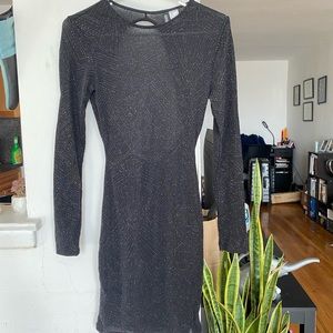 Sparkle sequence sheer dress. Fitted. Midi. Back-out. H& Divided.
